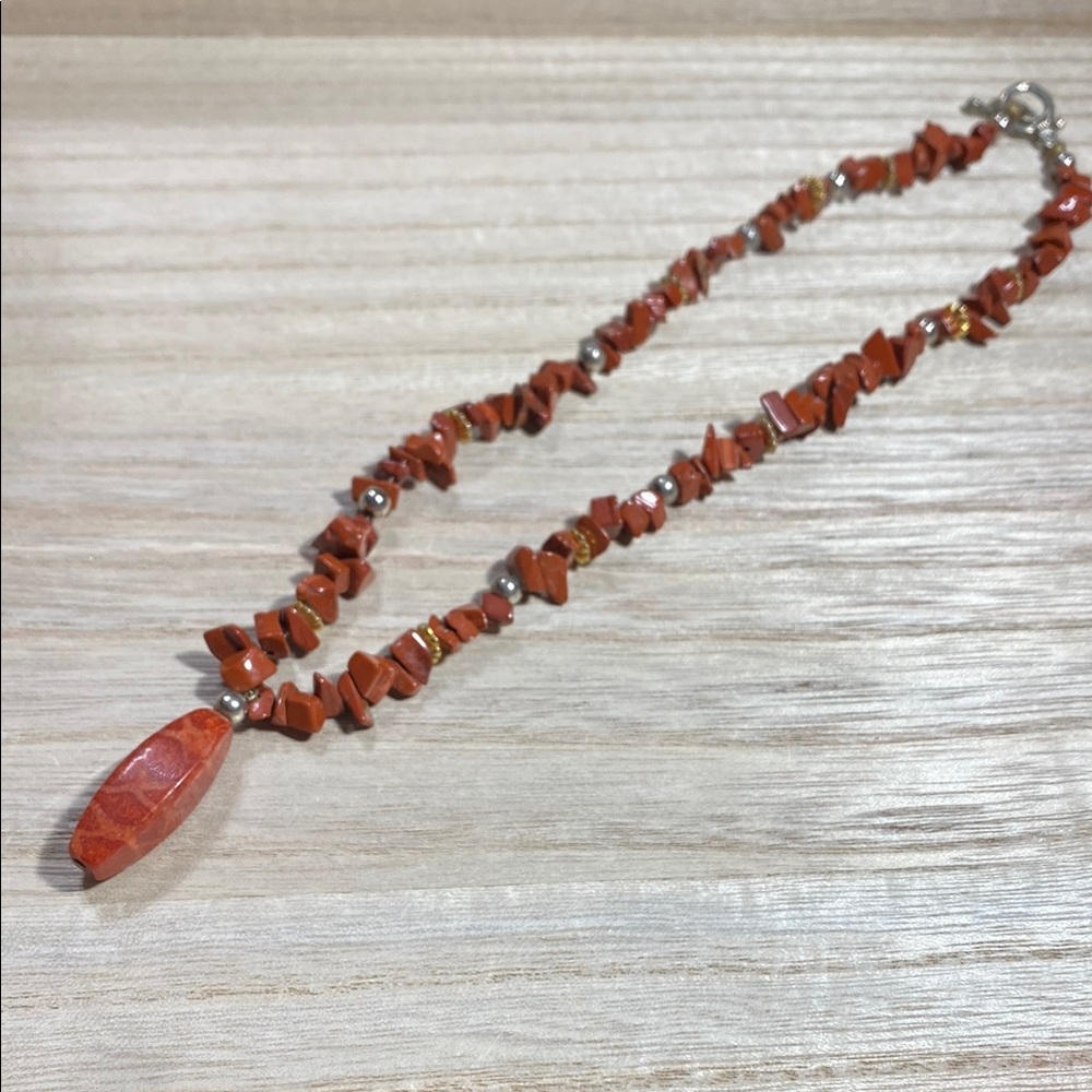 Rustic Red Necklace with Organic Stone Beads